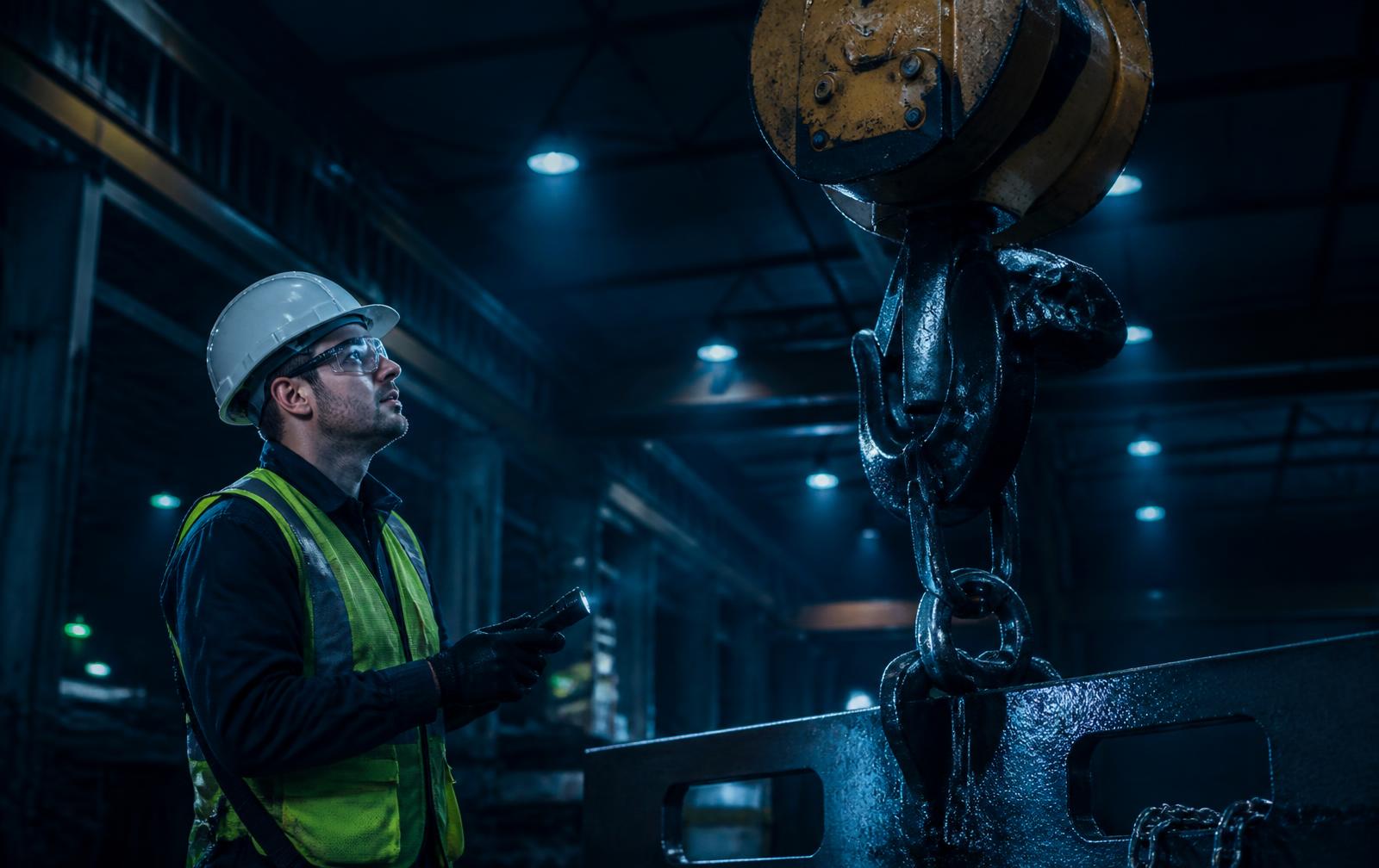 Vérification d'un appareil de levage dans un atelier industriel